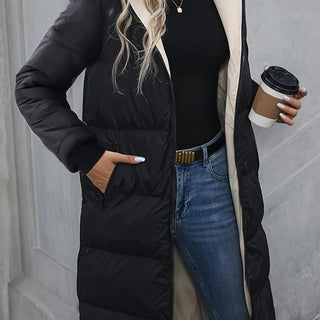 Damska Zimowa Pikowana Płaszcz z Kapturem | Długa