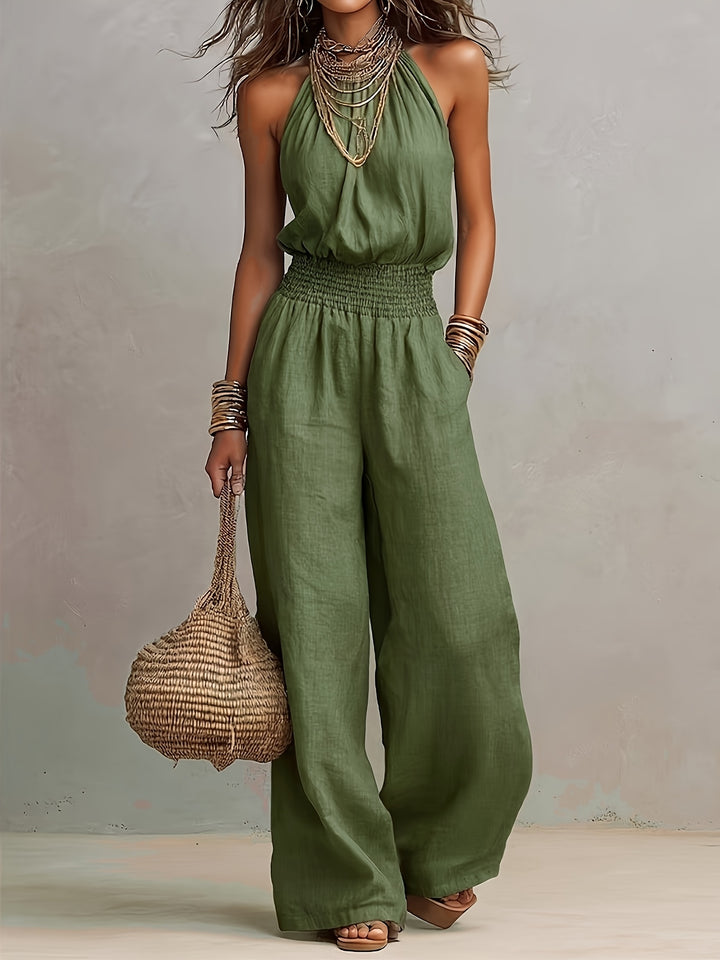 Damen Overall mit Neckholder | Weite Hosenbeine