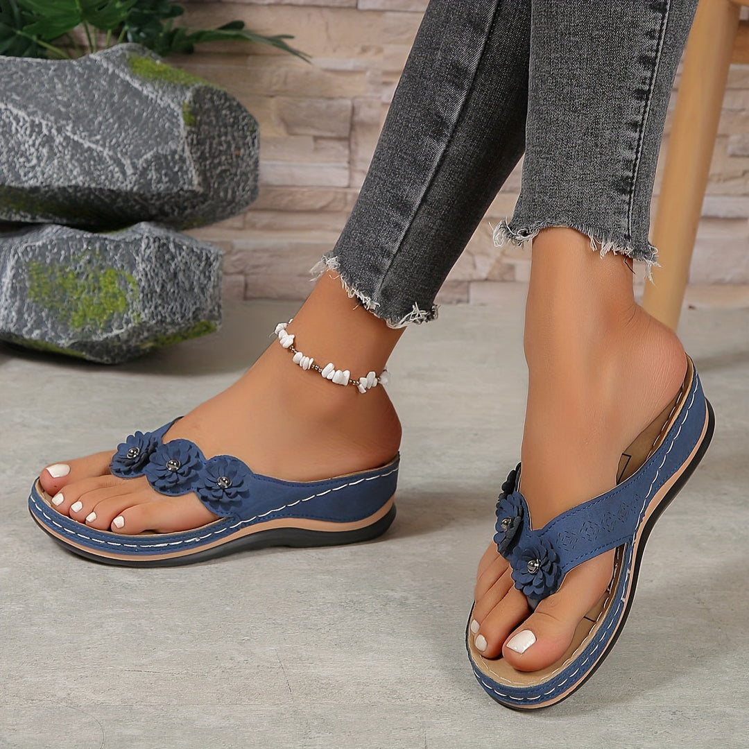 Damen Flip-Flops mit Blumenmuster | Bequem