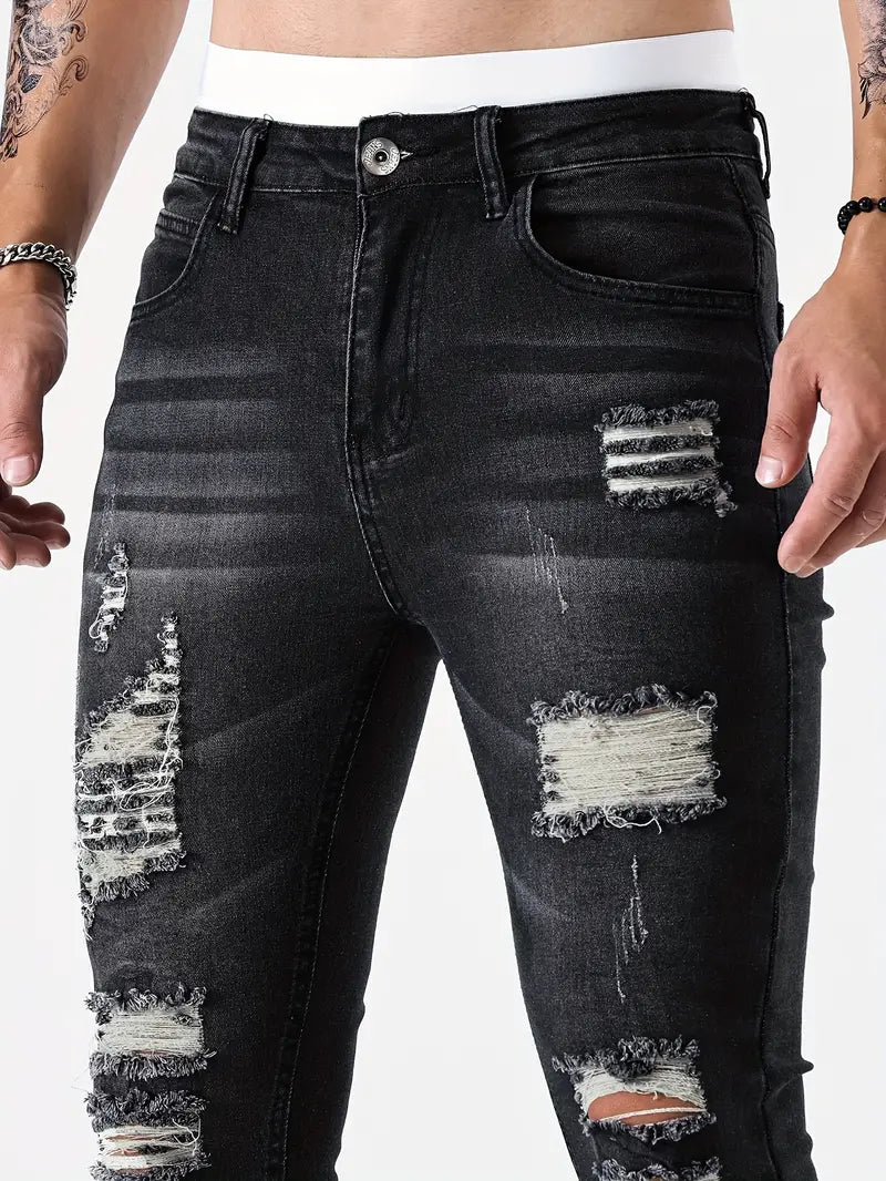 Men's Skinny Jeans with Distressing | Aged Look