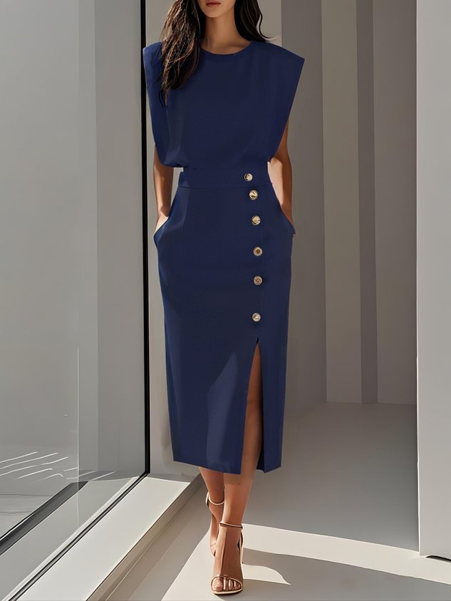 Damen Cocktailkleid Ärmellos | Midi