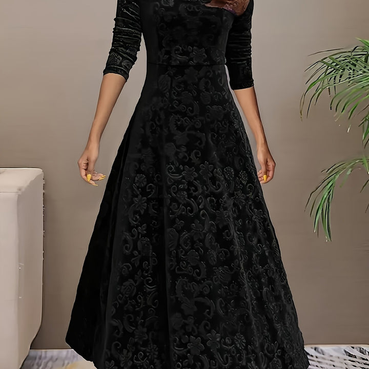 Women's Midi Dress with Long Sleeves | Floral Pattern