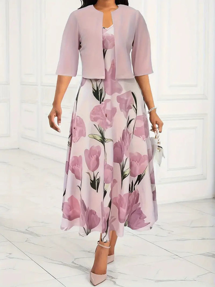 Damen Lagen-Kleid Mit Blumenmuster | Midi