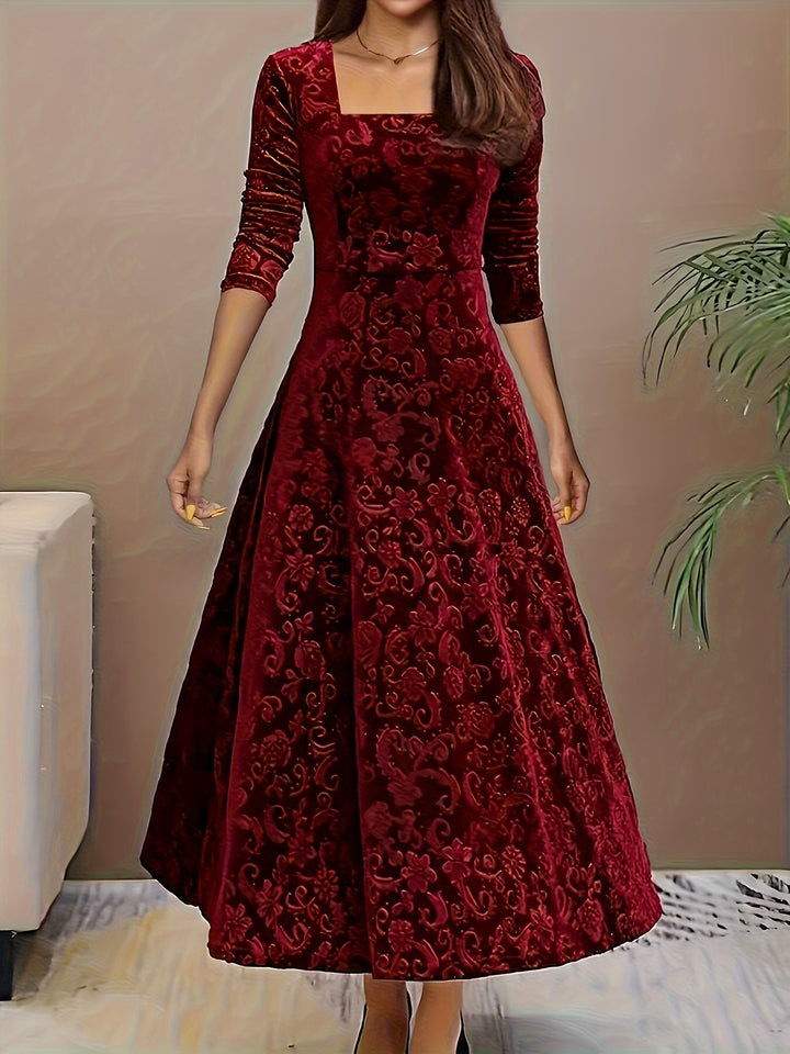 Women's Midi Dress with Long Sleeves | Floral Pattern
