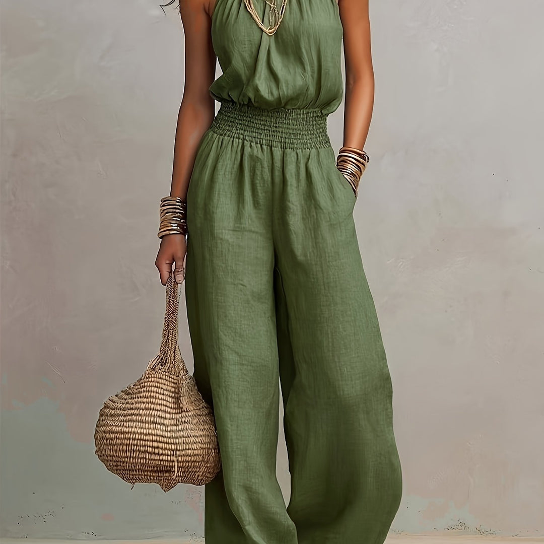 Damen Overall mit Neckholder | Weite Hosenbeine