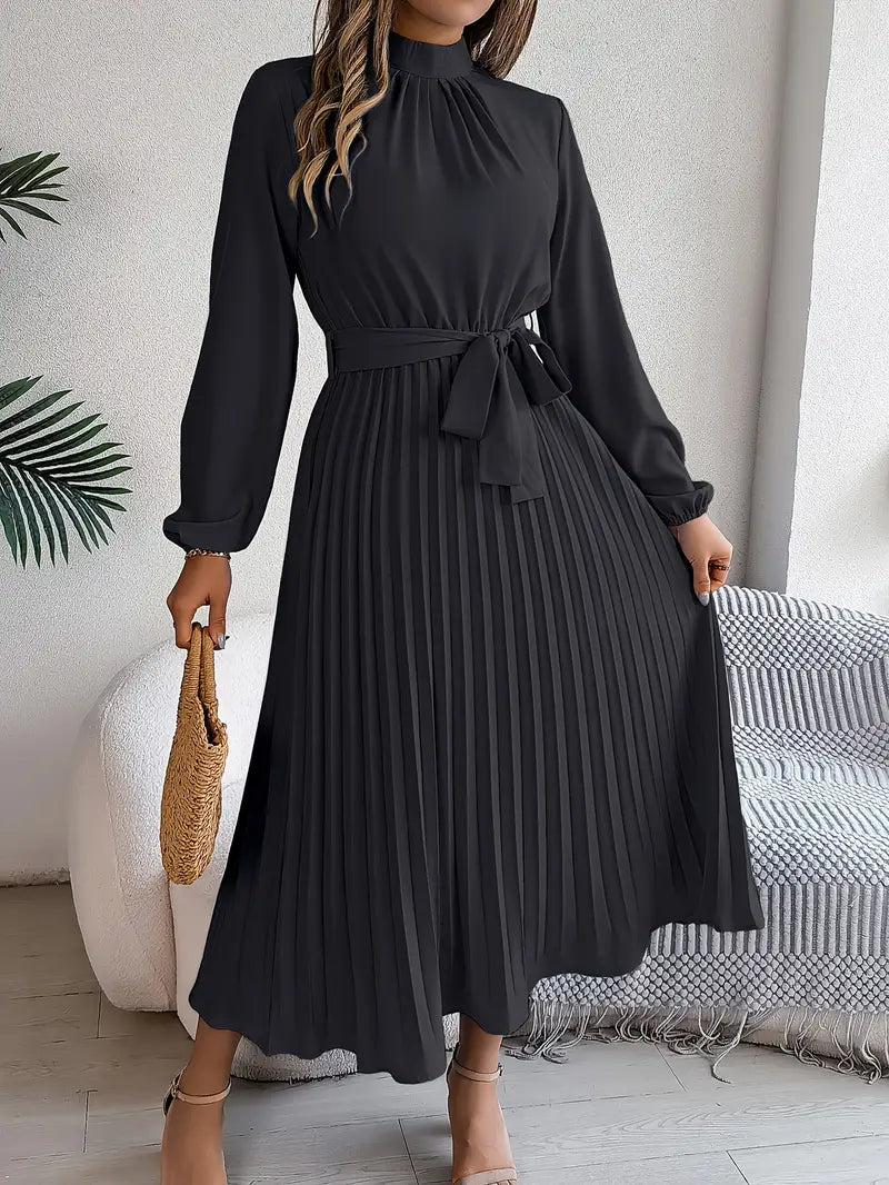 Damen Plissiertes Elegantes Kleid | Midi
