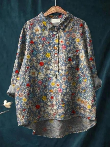 Damen Sommerbluse mit Blumenmuster | Kurzarm