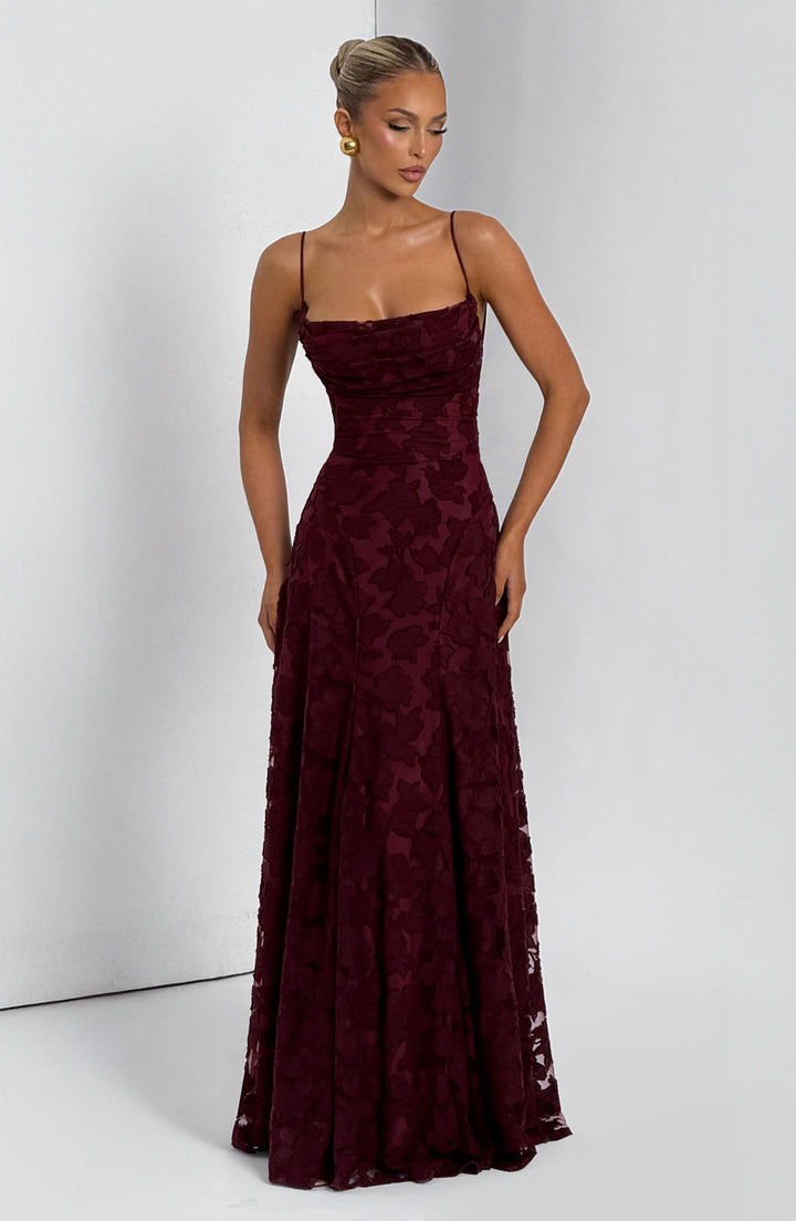 Damen Kleid mit offenem Rücken und Blumenstruktur | Maxi