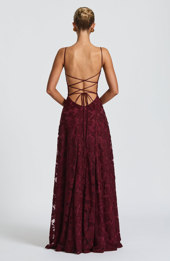 Damen Kleid mit offenem Rücken und Blumenstruktur | Maxi