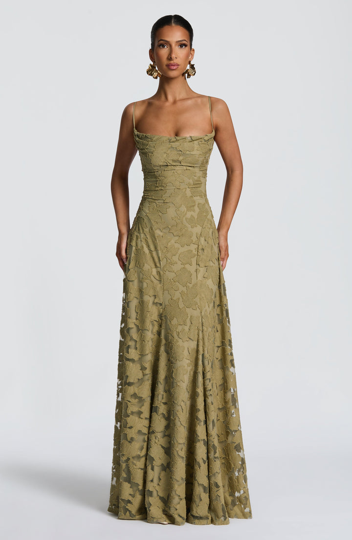 Damen Kleid mit offenem Rücken und Blumenstruktur | Maxi