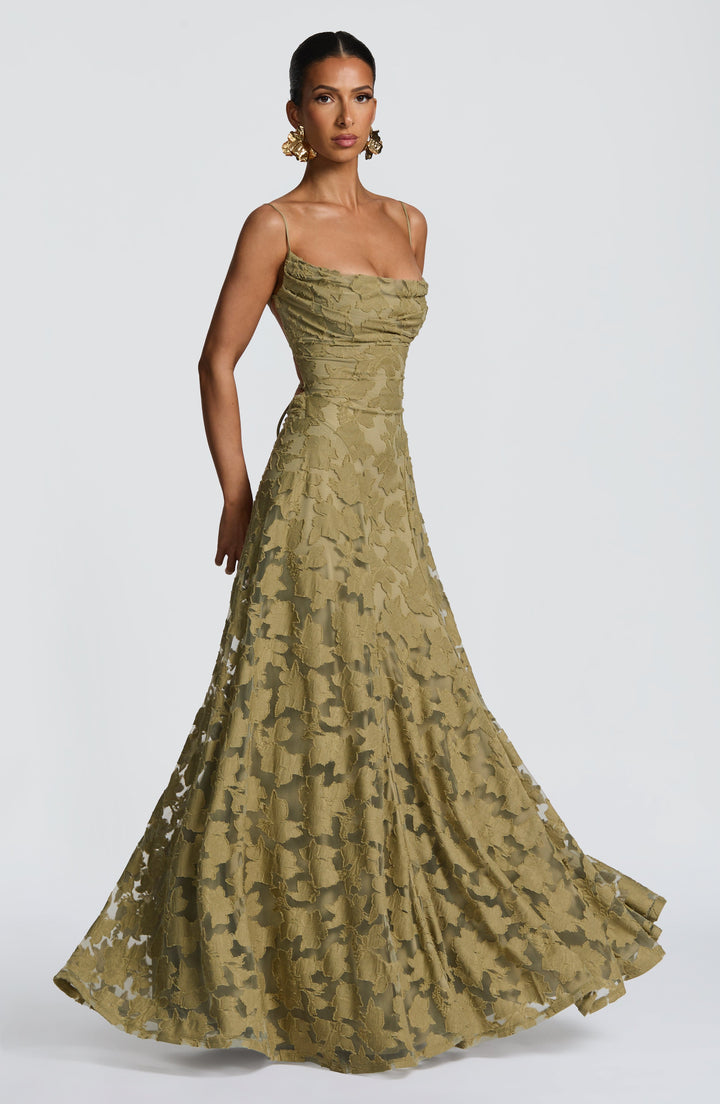 Damen Kleid mit offenem Rücken und Blumenstruktur | Maxi