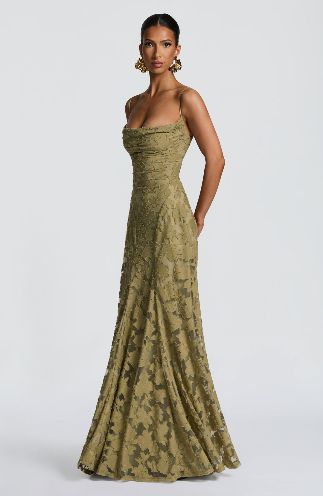 Damen Kleid mit offenem Rücken und Blumenstruktur | Maxi