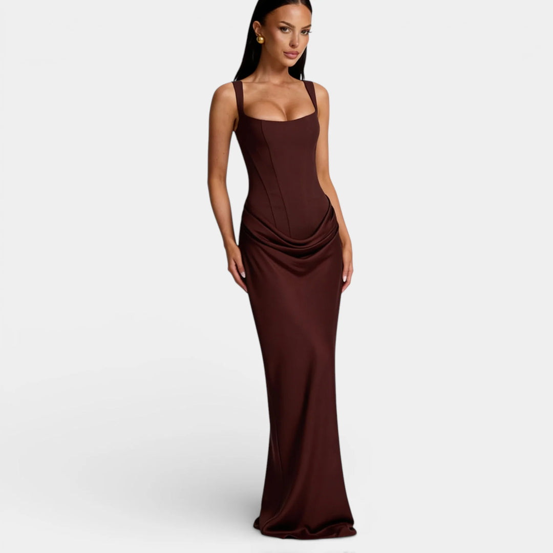 Vestido Feminino Maxi Justo | Decote Quadrado