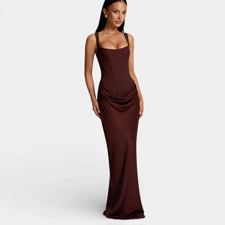 Vestido Feminino Maxi Justo | Decote Quadrado