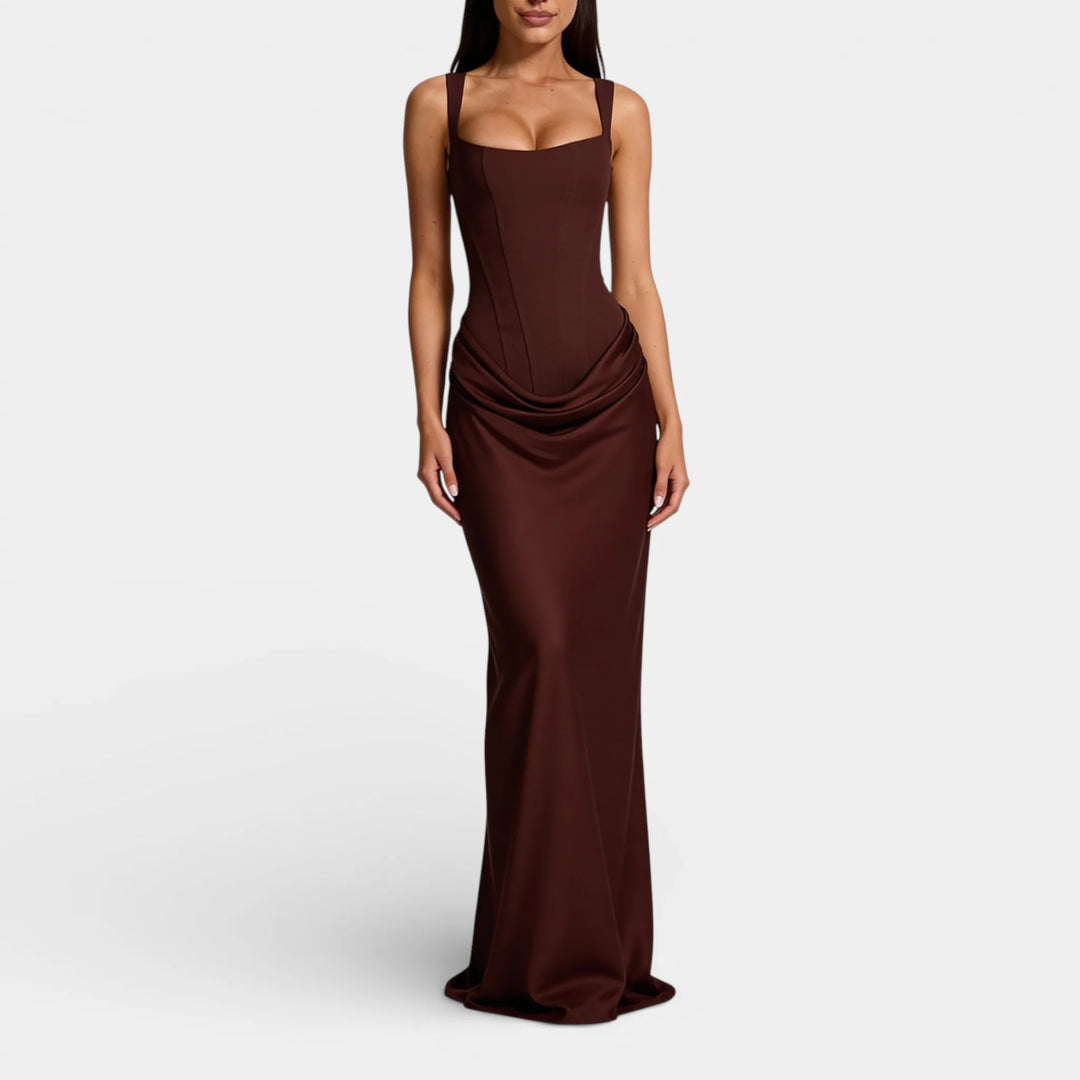 Vestido Feminino Maxi Justo | Decote Quadrado