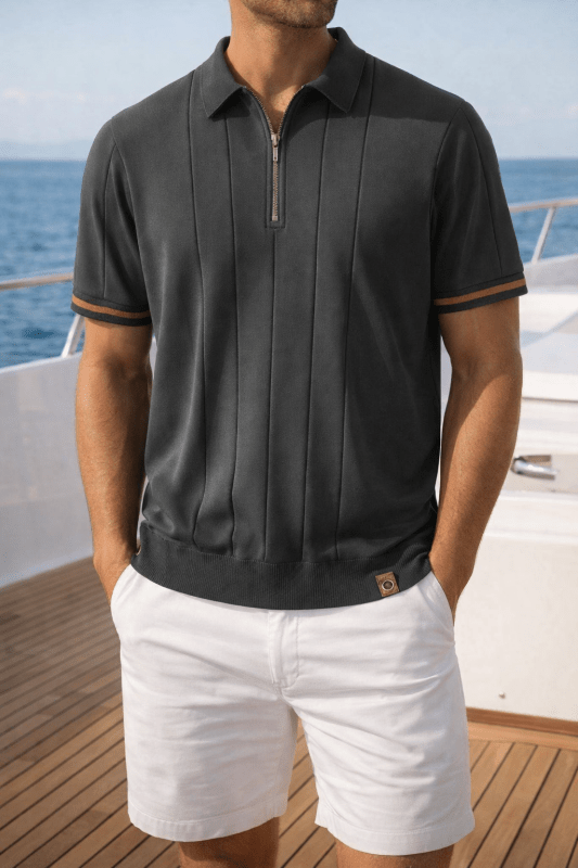 Camiseta Polo Masculina Casual com Zíper | Verão