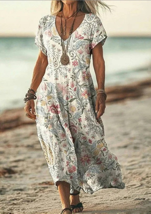 Damen Sommerkleid mit Kurzarm | Midi