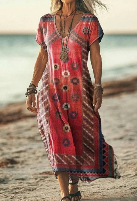 Damen Sommerkleid mit Kurzarm | Midi