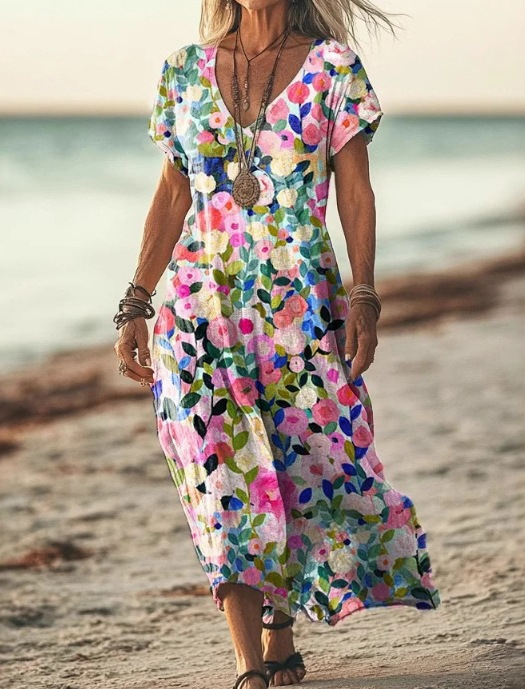 Damen Sommerkleid mit Kurzarm | Midi