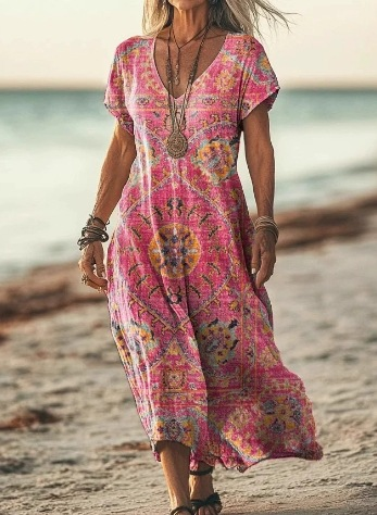 Damen Sommerkleid mit Kurzarm | Midi