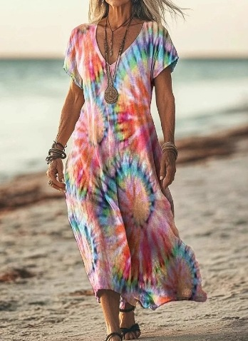 Damen Sommerkleid mit Kurzarm | Midi