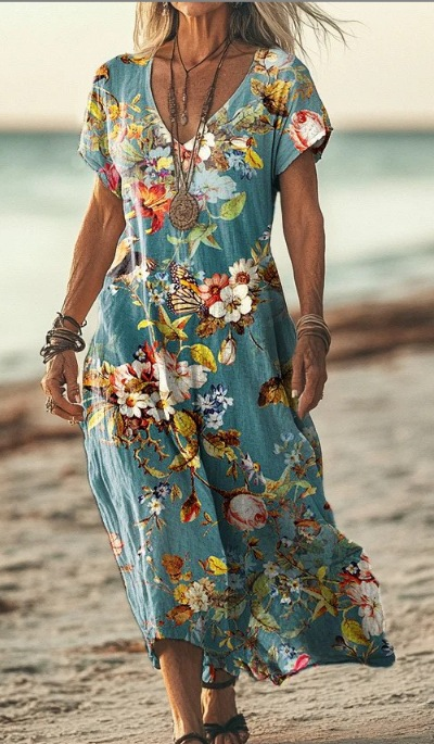 Damen Sommerkleid mit Kurzarm | Midi