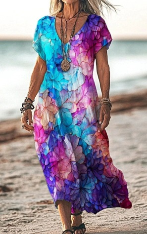 Damen Sommerkleid mit Kurzarm | Midi