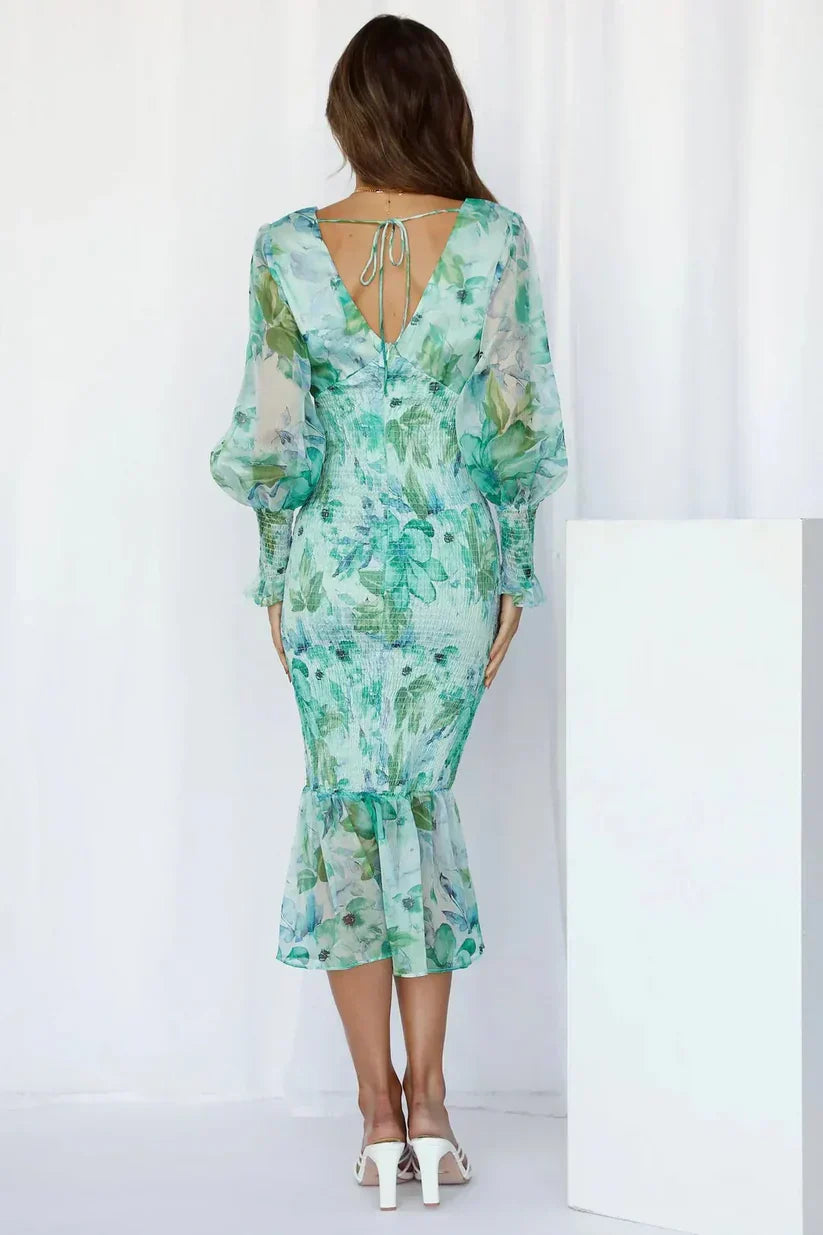 Damen Cocktailkleid mit Blumenmuster | Midi