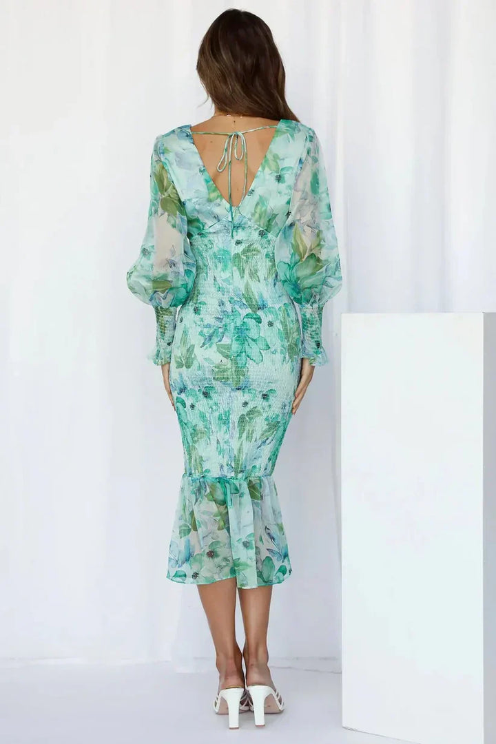 Damen Cocktailkleid mit Blumenmuster | Midi