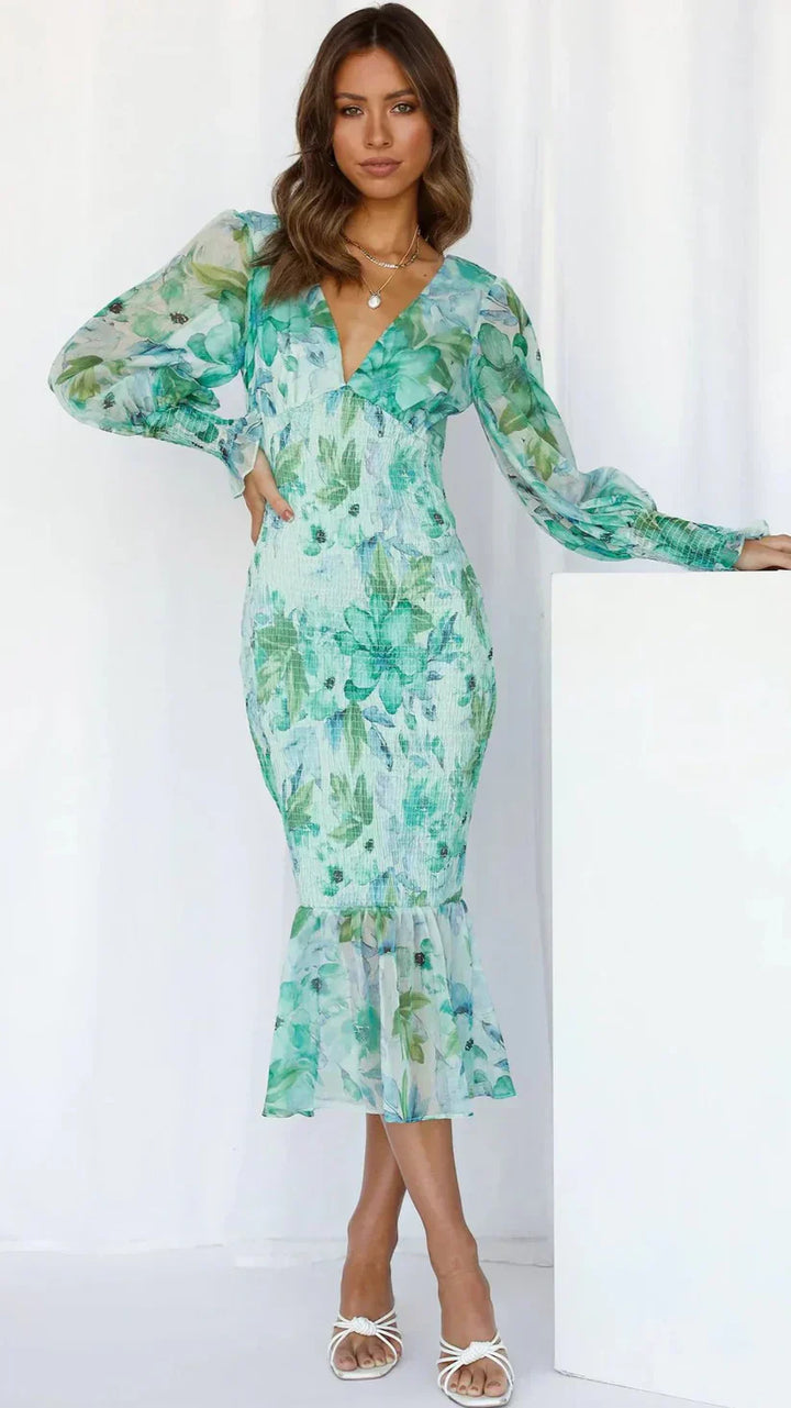 Damen Cocktailkleid mit Blumenmuster | Midi