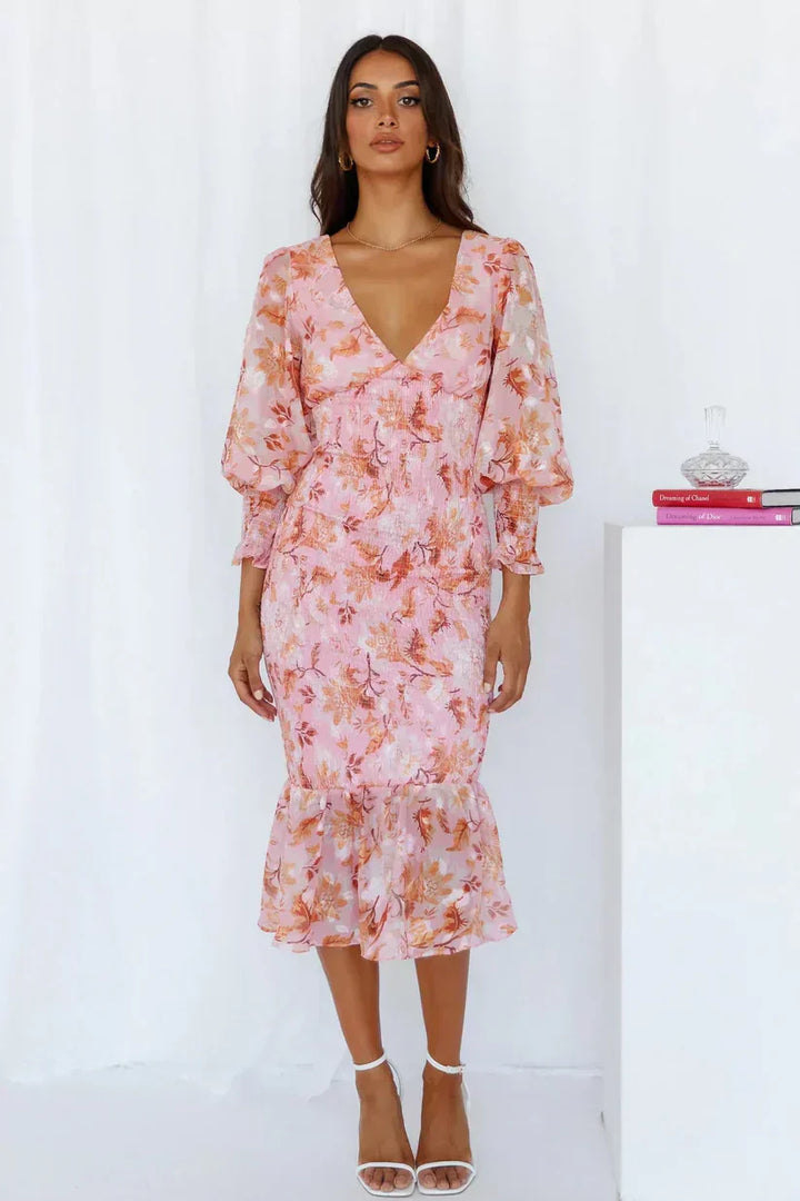 Damen Cocktailkleid mit Blumenmuster | Midi