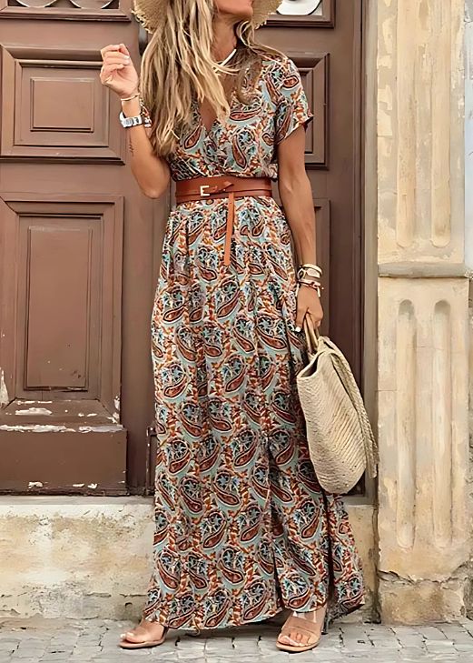 Damen Wickelkleid mit Muster | Maxi