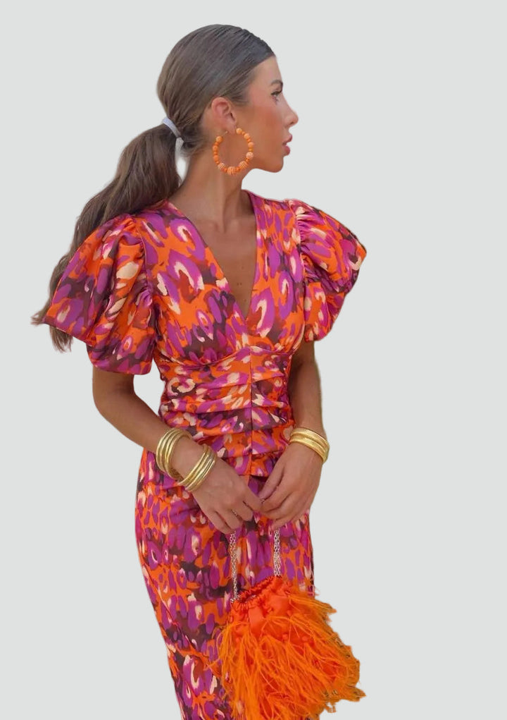 Damen Cocktailkleid Blumen | Midi