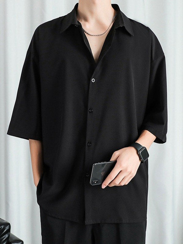 Herren Oversized Kurzarmhemd zum Knöpfen