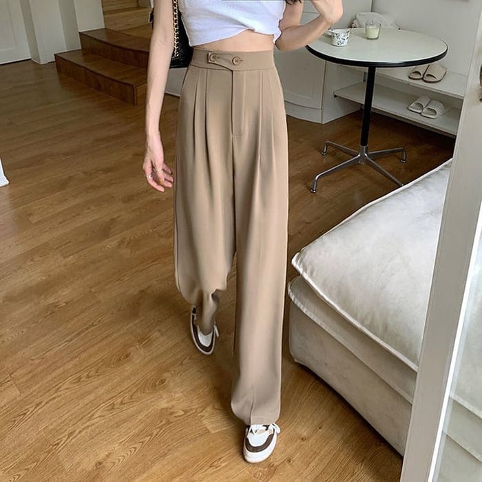Damen Hose mit hohem Bund und weitem Bein | Gerader Schnitt