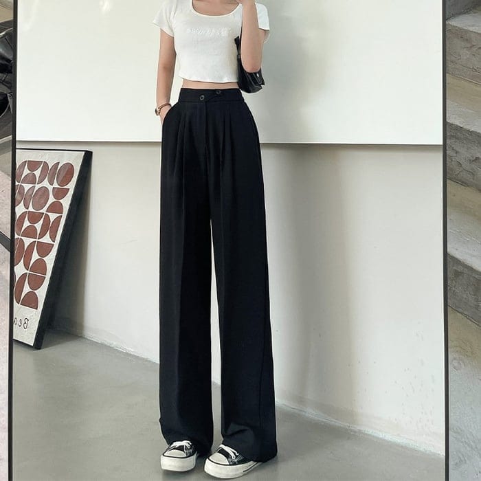 Damen Hose mit hohem Bund und weitem Bein | Gerader Schnitt