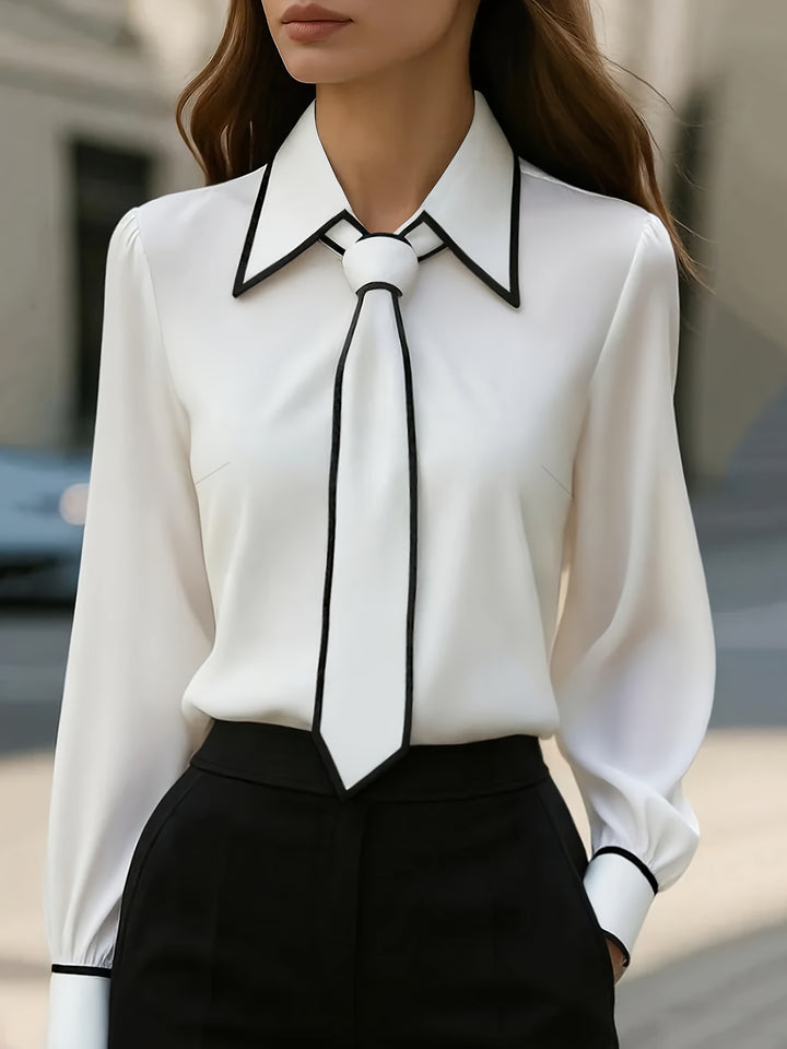 Damen Bluse mit Bindung am Hals | Langarm