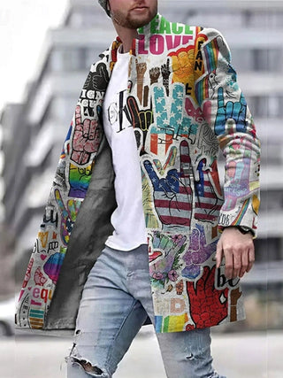 Męski Długi Płaszcz z Nadrukiem | Uliczny Styl