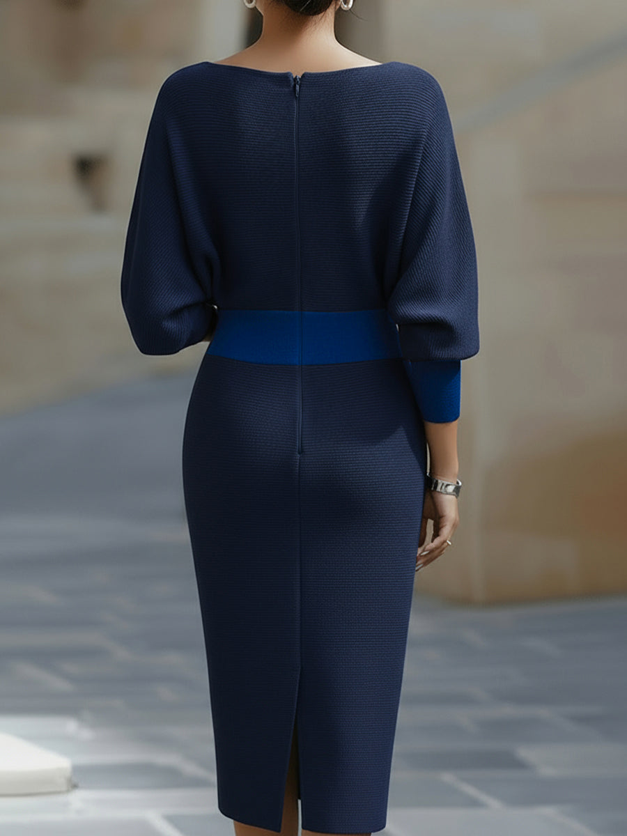 Damen Strickkleid mit Fledermausärmeln | Midi
