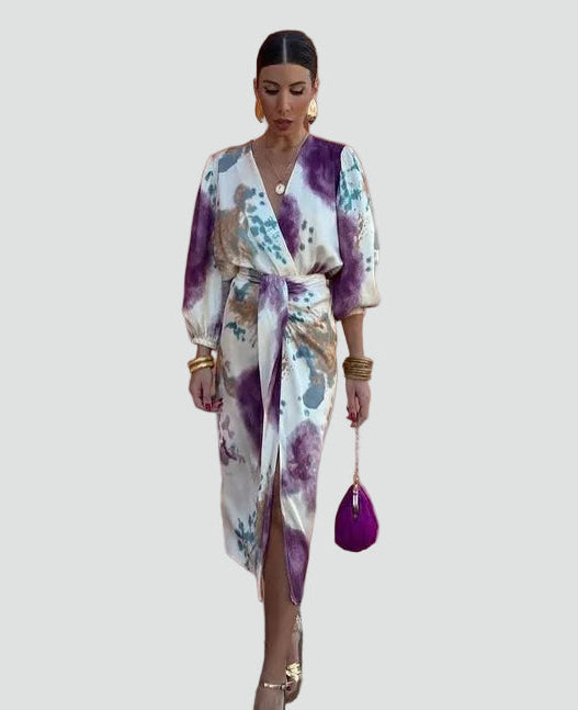 Damen-Wickelkleid mit Blumenmuster | Midi