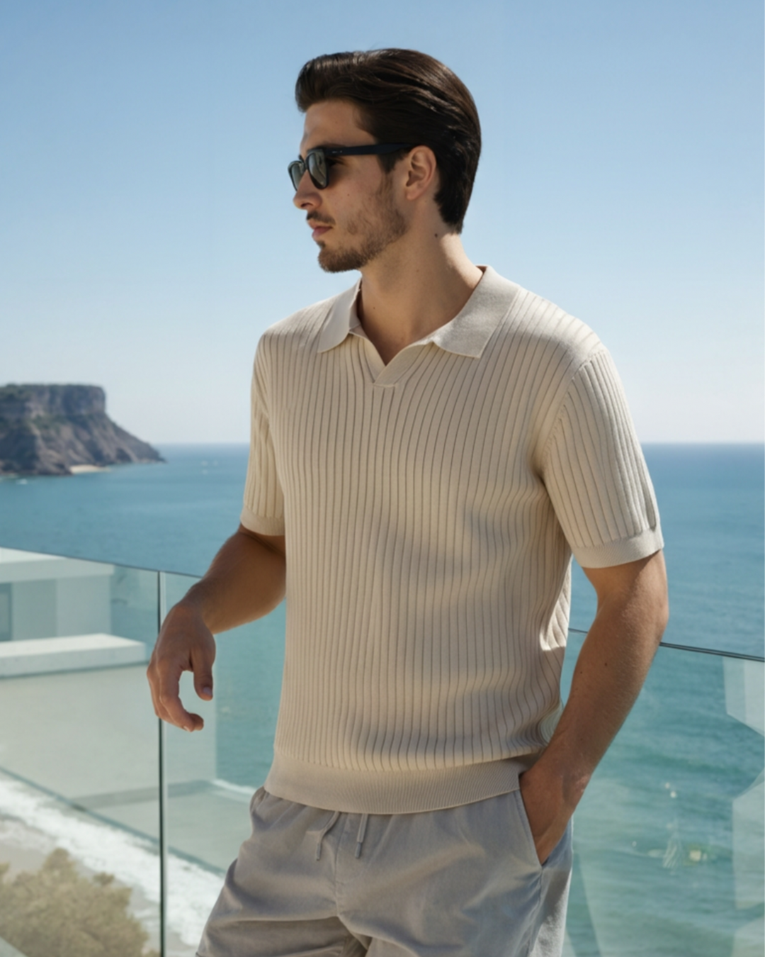 Herren Geripptes Polo-Shirt | Kurzarm