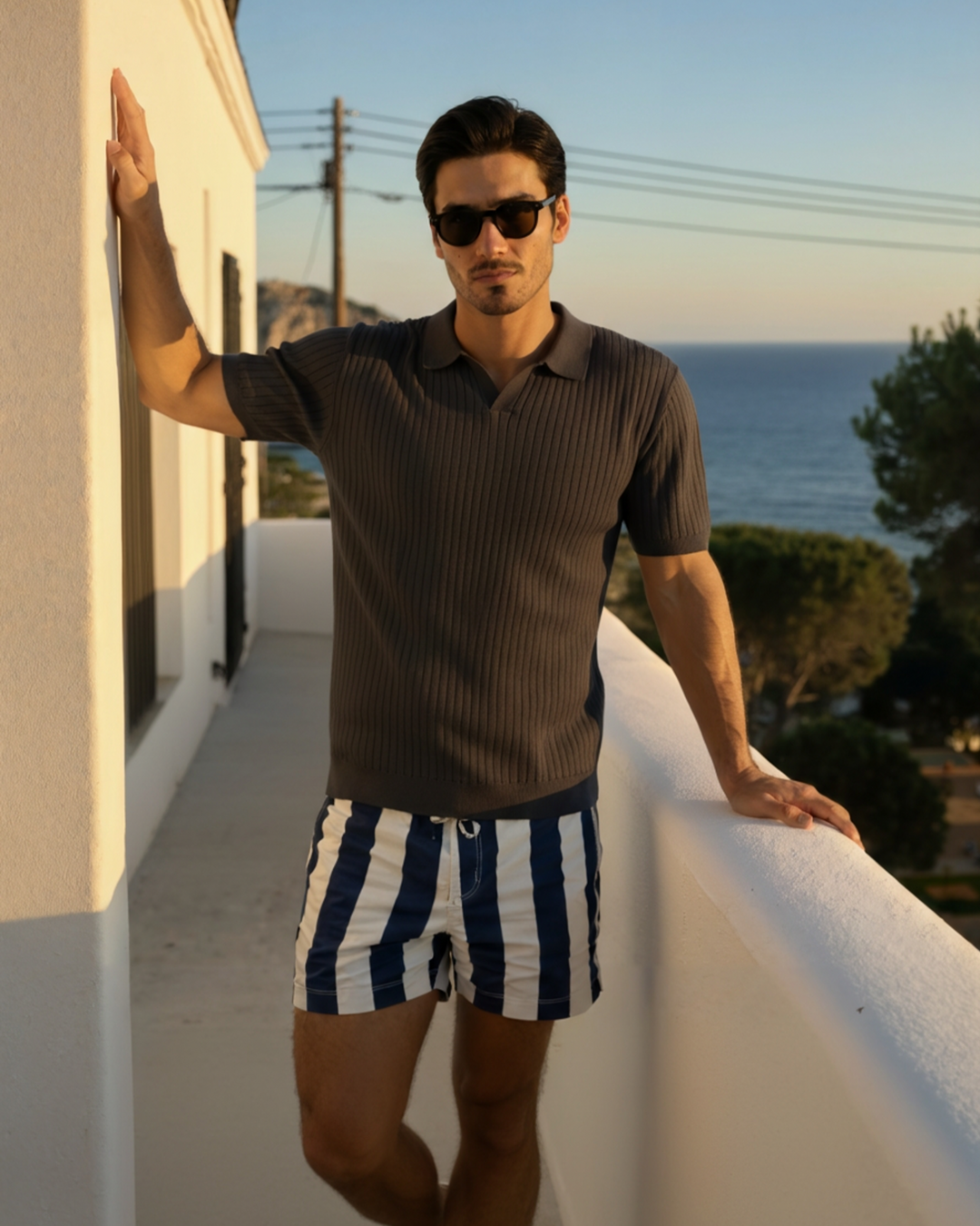 Herren Geripptes Polo-Shirt | Kurzarm
