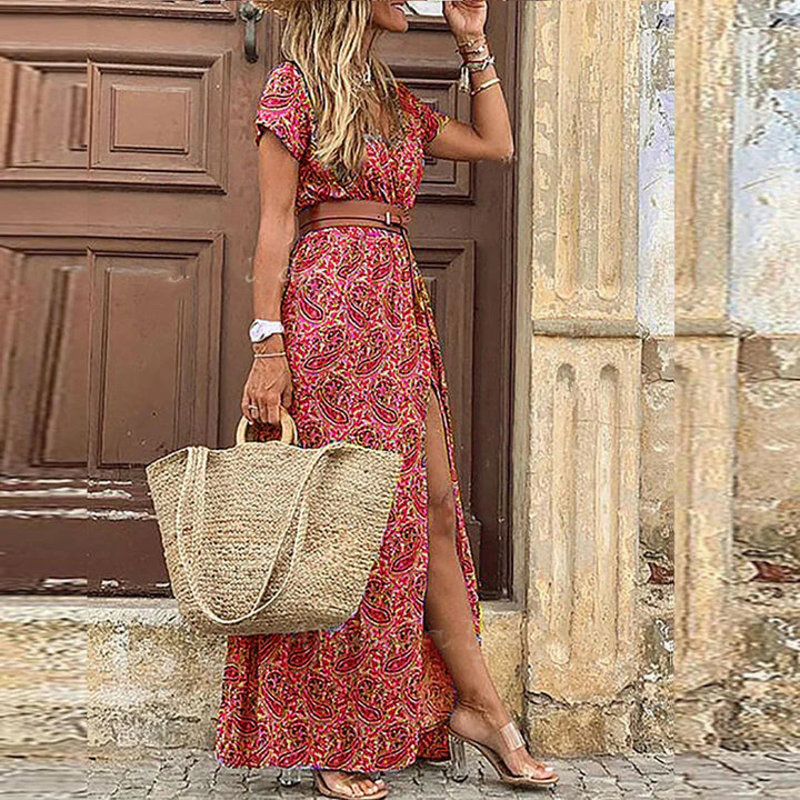 Damen Wickelkleid mit Muster | Maxi