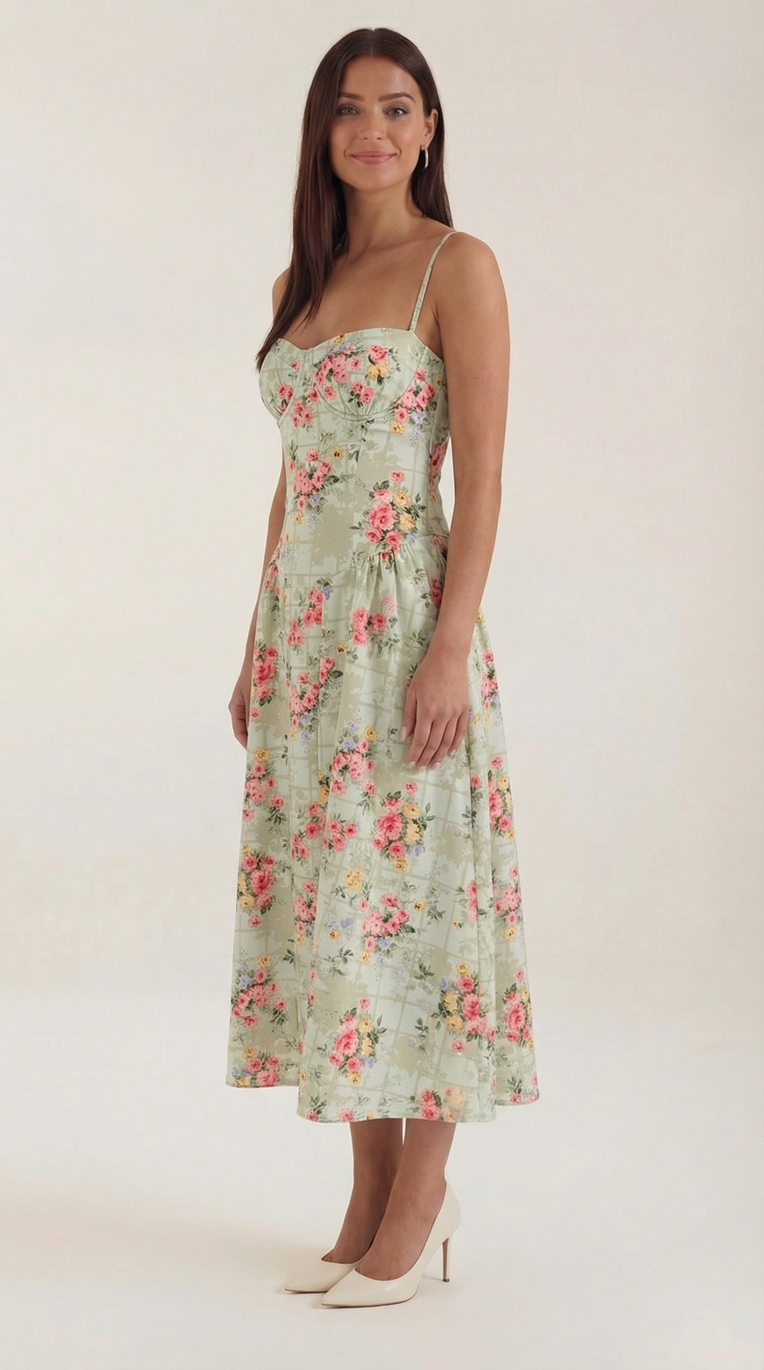 Damen Kleid Blumenmuster | Midi