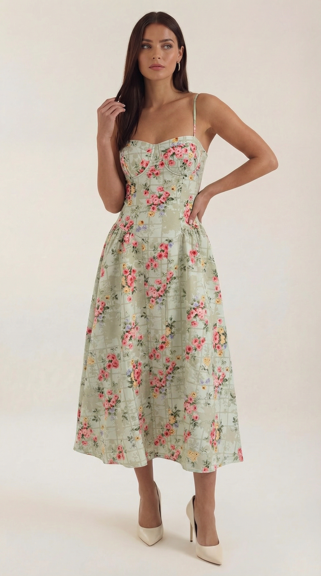 Damen Kleid Blumenmuster | Midi