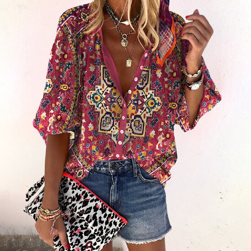 Damen Sommer Bluse Blumenmuster | Boho