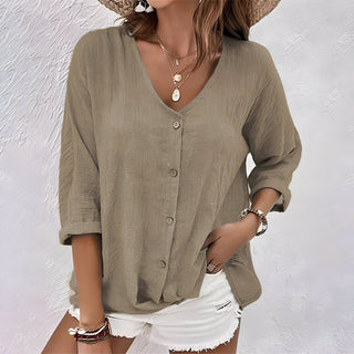 Women's V-Neck Button-Up Blouse | Loose