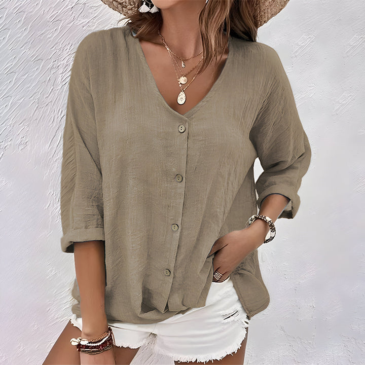 Damen Bluse mit V-Ausschnitt und Knöpfen | Locker