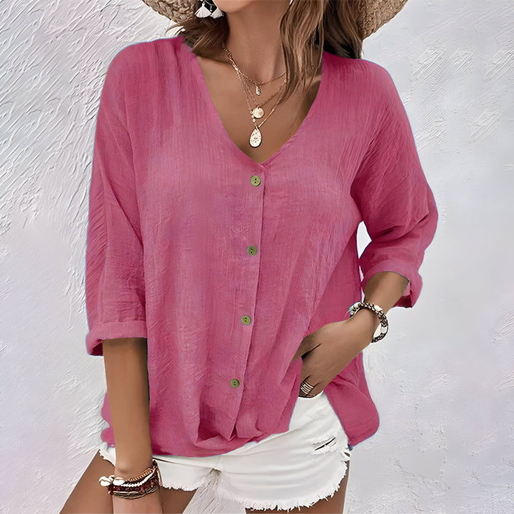 Damen Bluse mit V-Ausschnitt und Knöpfen | Locker