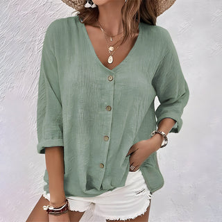 Women's V-Neck Button-Up Blouse | Loose